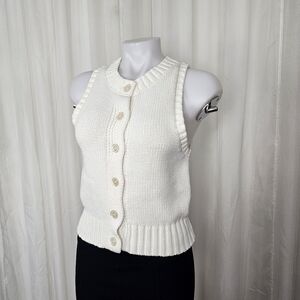 Song of Style By Aimee Song White Knit Sleeveless Cardigan with Button Detail XS